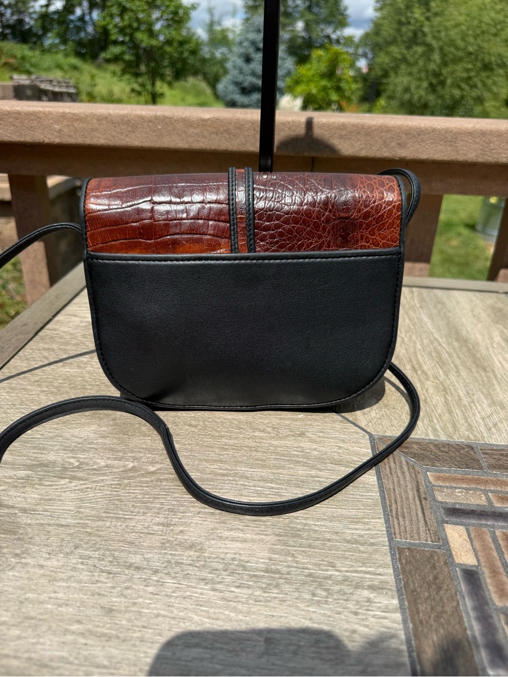 Brighton Black Crossbody with Brown Croc-Texture Flap and Heart Medallion - Picture 3 of 9